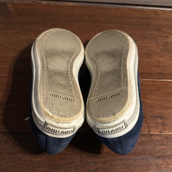 Miu Miu Navy Blue Suede Metal Cap Toe Lace Up Sneakers- 40 - Picture 12 of 14